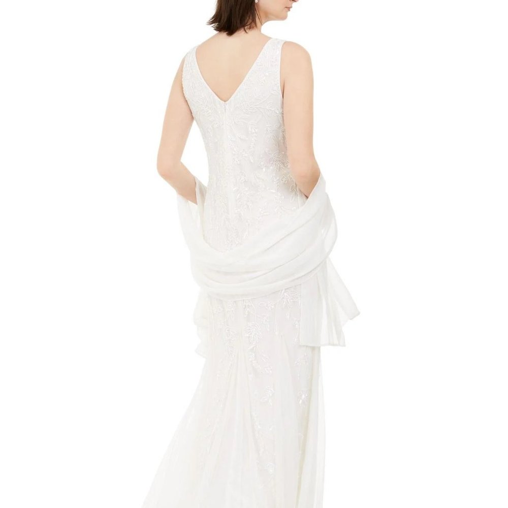 J KARA Beaded Gown & Scarf White Ivory Size 16 - Picture 2 of 4